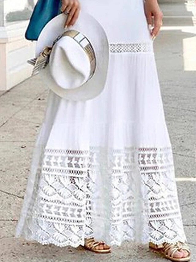 Women's Long Dress Maxi Dress Party Dress Lace Dress White Dress Plain Fashion Modern Party Date Summer Dress Lace Short Sleeve Off Shoulder Dress Regular Fit White Spring Summer S M L XL 5 Women's Long Dress Maxi Dress Party Dress Lace Dress White Dress Plain Fashion Modern Party Date Summer Dress Lace Short Sleeve Off Shoulder Dress Regular Fit White Spring Summer S M L XL - Image 3