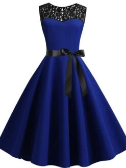 Women's Lace Dress Vintage Dress Swing Dress Black Dress Light Blue Wine Red Black Sleeveless Print Lace Up Summer Spring Fall Crew Neck Vintage -Tesla Style ypnadq1602866798277