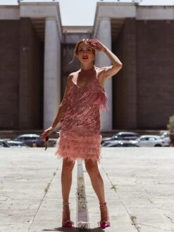 Women‘s Party Dress Fringe Dress Sequin Dress Mini Dress White Pink Blue Sleeveless Pure Color Sequins Winter Fall Summer Spaghetti Strap Party Party Weekend 2023 S M L XL XXL -Tesla Style ypqucw1690185784949