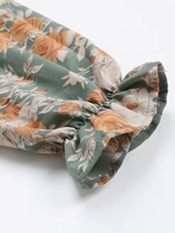 Women's Work Dress Casual Dress Swing Dress Fashion Winter Dress Daily Midi Dress Ruched Print V Neck Long Sleeve Floral Slim Green Fall Winter S M L XL -Tesla Style yqbspn1695096220402