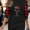 Women's Christmas Casual Dress Sweatshirt Dress Mini Dress Warm Fashion Outdoor Vacation Crew Neck Print Snowman Hat Loose Fit Black White Wine S M L XL XXL -Tesla Style yqijtp1695371441392