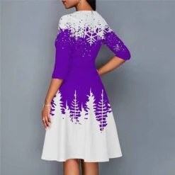 Women's Christmas Work Dress Swing DressKnee Length Dress Green Blue Purple Yellow Red Black 3/4 Length Sleeve Santa Claus Tree Snowflake Print Fall Winter Crew Neck Elegant Modern 2022 S -Tesla Style yqxvff1665293385843