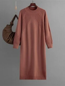 Women's Sweater Dress Jumper Dress Winter Dress Midi Dress Fashion Plain Outdoor Holiday Vacation Going Out Crew Neck Long Sleeve 2023 Loose Fit Black Blue Purple One Size -Tesla Style yrygen1697711382456