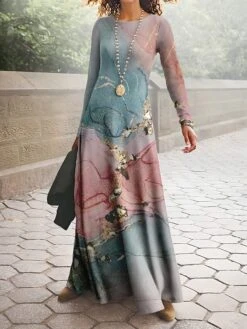 Women's Work Dress Casual Dress A Line Dress Fashion Winter Dress Daily Long Dress Maxi Dress Print Crew Neck Long Sleeve Floral Regular Fit Black Pink Blue Fall Winter S M L XL XXL