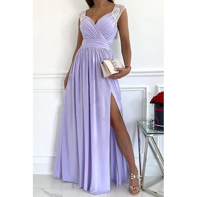 Women‘s Wedding Guest Dress Party Dress Sleeveless Lace Backless Hem Split Beauty Black Red Pink Beige Purple Wine Dress 2022 S M L XL 6 Women‘s Wedding Guest Dress Party Dress Sleeveless Lace Backless Hem Split Beauty Black Red Pink Beige Purple Wine Dress 2022 S M L XL - Image 4