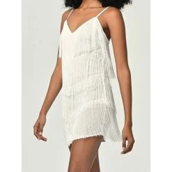 Women's Party Dress Fringe Dress Homecoming Dress Mini Dress Light Pink Neon Green Neon Yellow Sleeveless Plain Tassel Fringe Summer Spring Fall V Neck Fashion Party Vacation Fall Dress 2023 S M L XL -Tesla Style yshjhj1684303383195