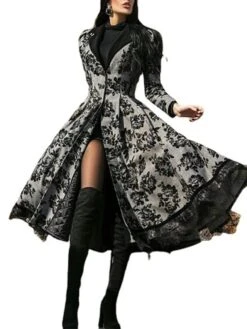 Women‘s Halloween Dress Party Dress Lace Dress Swing Dress Midi Dress Black Long Sleeve Floral Lace Spring Fall Winter Crew Neck Classic Party Winter Dress 2023 S M L XL XXL -Tesla Style ysixzw1636082325527