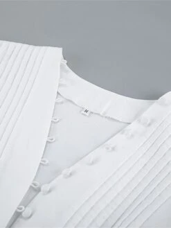 Women's Work Dress Casual Dress White Dress Fashion Daily Puff Sleeve Mini Dress Ruched Button V Neck 3/4 Length Sleeve Plain Regular Fit White Fall Winter S M L -Tesla Style ysznpd1695645262361