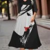 Women's Work Dress Swing Dress A Line Dress Fashion Midi Dress Pocket Print V Neck 3/4 Length Sleeve Abstract Regular Fit Black White Apricot Fall Winter S M L XL XXL