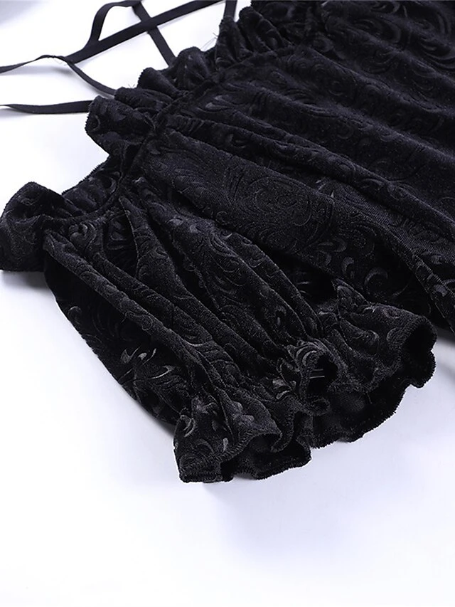 Women's Party Dress Velvet Dress Cocktail Dress Mini Dress Black Short Sleeve Pure Color Lace Spring Fall Winter Halter Neck Fashion Halloween Birthday Wedding Guest 2023 S M L 16 Women's Party Dress Velvet Dress Cocktail Dress Mini Dress Black Short Sleeve Pure Color Lace Spring Fall Winter Halter Neck Fashion Halloween Birthday Wedding Guest 2023 S M L - Image 14