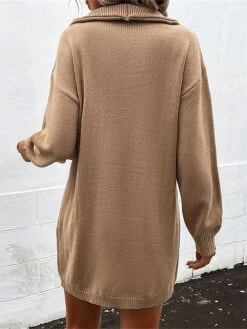 Women's Sweater Dress Jumper Dress Casual Dress Mini Dress Warm Pure Color Outdoor Casual Daily Going Out Lapel Long Sleeve Button 2023 Loose Fit Khaki S M L -Tesla Style ytwnuo1695106685545