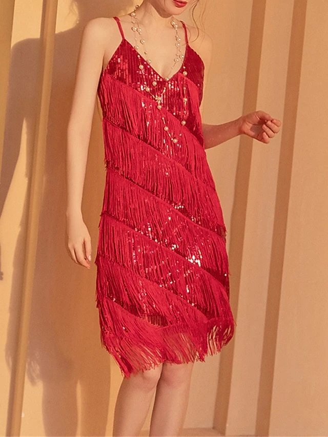 Women‘s Retro 1920s Fringe Dress Black Dress Midi Dress Party Cocktail Party Sequins Tassel Fringe Plain Spaghetti Strap Sleeveless Regular Fit Summer Spring 2023 Red XS S M L 16 Women‘s Retro 1920s Fringe Dress Black Dress Midi Dress Party Cocktail Party Sequins Tassel Fringe Plain Spaghetti Strap Sleeveless Regular Fit Summer Spring 2023 Red XS S M L - Image 14