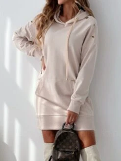 Women's Casual Dress Hoodie Dress Mini Dress Active Daily Outdoor Holiday Vacation Hoodie Pocket Solid Color Loose Fit ArmyGreen Black Blue S M L XL XXL -Tesla Style yufgjd1695644524625