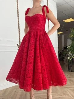 Women's Party Dress Lace Dress Cocktail Dress Midi Dress Red Sleeveless Pure Color Lace Spring Fall Winter Spaghetti Strap Fashion Winter Dress Wedding Guest Vacation 2023 S M L XL