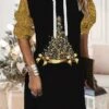 Women's Christmas Hoodie Dress Shift Dress Mini Dress Black Long Sleeve Tree Print Fall Spring Hooded Daily Vacation Loose Fit 2022 S M L XL XXL 3XL -Tesla Style yulubb1668076968145