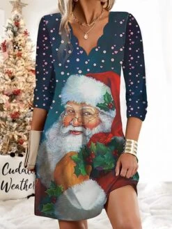 Women's Work Dress Casual Dress Fashion Winter Dress Christmas Daily Mini Dress Print V Neck Long Sleeve Santa Claus Snowman Regular Fit Black White Navy Blue Fall Winter S M L XL XXL -Tesla Style yuuemm1695883071894