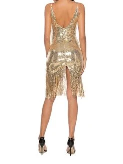 Women‘s Party Dress Fringe Dress Sequin Dress Midi Dress Silver Black Champagne Sleeveless Pure Color Sparkly Glitter Sequins Summer Spring Fall Spaghetti Strap Fashion Vacation Slim 2023 -Tesla Style yvnsew1692770448238