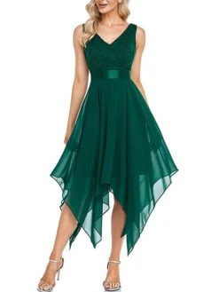 Women's Party Dress Lace Dress Cocktail Dress Midi Dress Black Green Sleeveless Pure Color Lace Fall Winter Autumn V Neck Fashion Vacation 2023 S M L XL XXL -Tesla Style yvscjw1693535461716