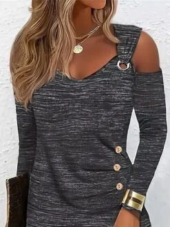 Women's Work Dress Casual Dress Sheath Dress Fashion Winter Dress Daily Mini Dress Patchwork Hollow Out V Neck Long Sleeve Plain Regular Fit Gray Fall Winter S M L XL XXL -Tesla Style yvxpqs1696842059420