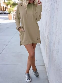 Women's Casual Dress Hoodie Dress Mini Dress Fashion Daily Outdoor Vacation Going Out Hoodie Print Pure Color Loose Fit Pink Khaki Army Green S M L XL -Tesla Style ywceqx1695024147301