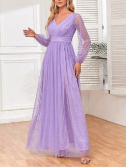 Women‘s Prom Dress Party Dress Sequin Dress Long Dress Maxi Dress Purple Long Sleeve Pure Color Sparkly Glitter Sequins Fall Winter Autumn V Neck Fashion Wedding Guest Birthday Evening Party -Tesla Style ywlztx1693535475539