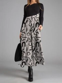 Women's Work Dress Casual Dress Swing Dress Fashion Winter Dress Daily Long Dress Maxi Dress Button Print V Neck Long Sleeve Graffiti Regular Fit Blue Green Dark Blue Fall Winter S M L XL XXL -Tesla Style yxbpfl1697424455745