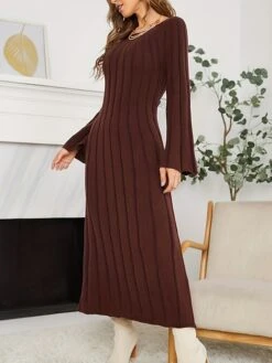 Women's Sweater Dress Jumper Dress Casual Dress Long Dress Maxi Dress Warm Pure Color Outdoor Casual Daily Going Out Crew Neck Long Sleeve 2023 Slim Wine S M L