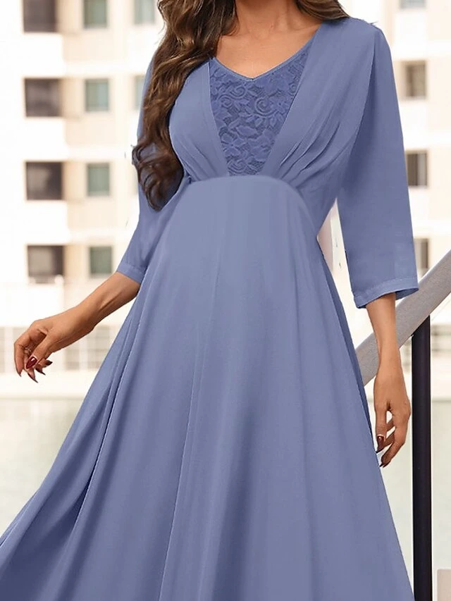 Women's Prom Dress Party Dress Wedding Guest Dress Long Dress Maxi Dress Blue 3/4 Length Sleeve Pure Color Lace Spring Fall Winter V Neck Fashion Wedding Guest Evening Party 2023 S M L XL XXL 3XL 6 Women's Prom Dress Party Dress Wedding Guest Dress Long Dress Maxi Dress Blue 3/4 Length Sleeve Pure Color Lace Spring Fall Winter V Neck Fashion Wedding Guest Evening Party 2023 S M L XL XXL 3XL - Image 4