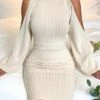 Women's Sweater Dress Winter Dress Jumper Dress Mini Dress Cold Shoulder Party Date Going Out Fashion Elegant Stand Collar Long Sleeve 2023 Slim Beige Color S M L XL Size -Tesla Style yyesim1694431358151