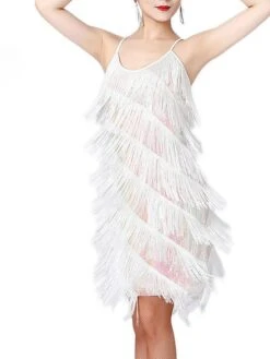 Women's Party Dress Fringe Dress Sequin Dress Midi Dress Silver Black White Sleeveless Pure Color Sequins Summer Spring Fall Spaghetti Strap Fashion Party Vacation Summer Dress 2022 S M L XL XXL 3XL -Tesla Style yyidva1639557632910