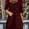 Women's Velvet Dress Party Dress Sequin Dress Midi Dress Burgundy Long Sleeve Pure Color Sequins Spring Fall Winter Square Neck Fashion Winter Dress Christmas Wedding Guest 2023 S M L XL XXL 3XL -Tesla Style yyuror1697525541201