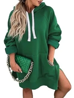Women's Casual Dress Hoodie Dress Plain Dress Mini Dress Pocket Split Outdoor Street Daily Active Fashion Hooded Long Sleeve 2023 Loose Fit Black White Orange Color S M L XL XXL Size -Tesla Style yywron1693558023697