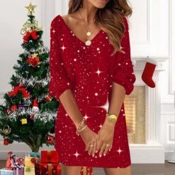 Women's Christmas T Shirt Dress Tee Dress Shift Dress Sweat Dress Mini Dress Black And White Light Yellow Black Gray 3/4 Length Sleeve Elk Print Winter Fall Spring V Neck 2022 S M L -Tesla Style yyzblc1668164749867