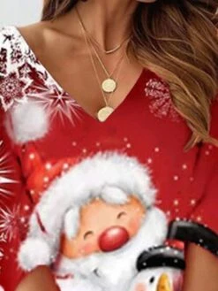 Women's Christmas Sweatshirt Dress Winter Dress Mini Dress Wine 3/4 Length Sleeve Snowman Snowflake Print Winter Fall V Neck Vacation Casual Loose Fit 2022 S M L XL XXL 3XL -Tesla Style yzlpbi1667206091573
