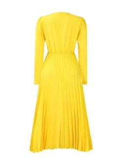 Women's Work Dress Sheath Dress Swing Dress Fashion Winter Dress Office Daily Midi Dress Lace Up Pleated V Neck Long Sleeve Plain Regular Fit Black Yellow Pink Fall Winter S M L XL XXL -Tesla Style yzpohc1695027370771