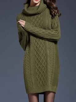 Women's Sweater Dress Jumper Dress Winter Dress Mini Dress Warm Plain Outdoor Daily Holiday Vacation Turtleneck Long Sleeve 2023 Loose Fit White Wine Blue M L XL XXL 3XL -Tesla Style yztsdi1697711248065