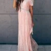 Women's Party Dress Lace Dress Swing Dress Long Dress Maxi Dress Pink White Short Sleeve Pure Color Lace Spring Summer V Neck Modern 2023 S M L XL XXL -Tesla Style zackoj1652151584848