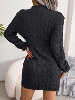 Women's Sweater Dress Jumper Dress Casual Dress Mini Dress Fashion Pure Color Outdoor Daily Vacation Going Out Crew Neck Long Sleeve Patchwork 2023 Regular Fit Black White Blue S M L -Tesla Style zaedvy1695030488717