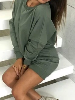 Women's Casual Dress Sweatshirt Dress Mini Dress Active Fashion Outdoor Sport Going Out Crew Neck Solid Color Loose Fit Black White Pink S M L XL -Tesla Style zbbkyi1694427872301