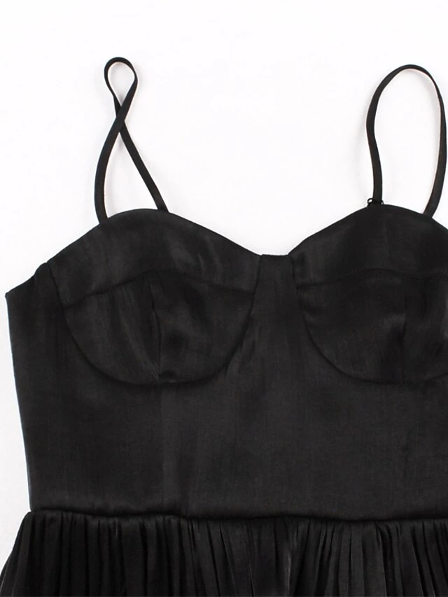 Women's Party Dress Velvet Dress Swing Dress Midi Dress Black Sleeveless Pure Color Ruched Fall Winter Autumn Spaghetti Strap Fashion Party Vacation Spring Dress 2023 S M L XL 5 Women's Party Dress Velvet Dress Swing Dress Midi Dress Black Sleeveless Pure Color Ruched Fall Winter Autumn Spaghetti Strap Fashion Party Vacation Spring Dress 2023 S M L XL - Image 3