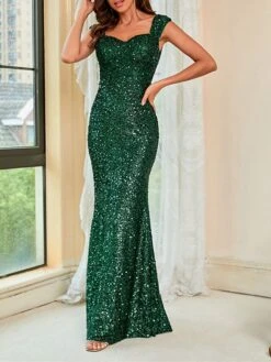 Women's Bodycon Sheath Dress Maxi Long Dress Green Sleeveless Pure Color Sequins Spring Summer V Neck Stylish Hot Sexy Party 2022 XS S M L XL XXL / Party Dress / Sequin Dress -Tesla Style zbcazf1656583541542