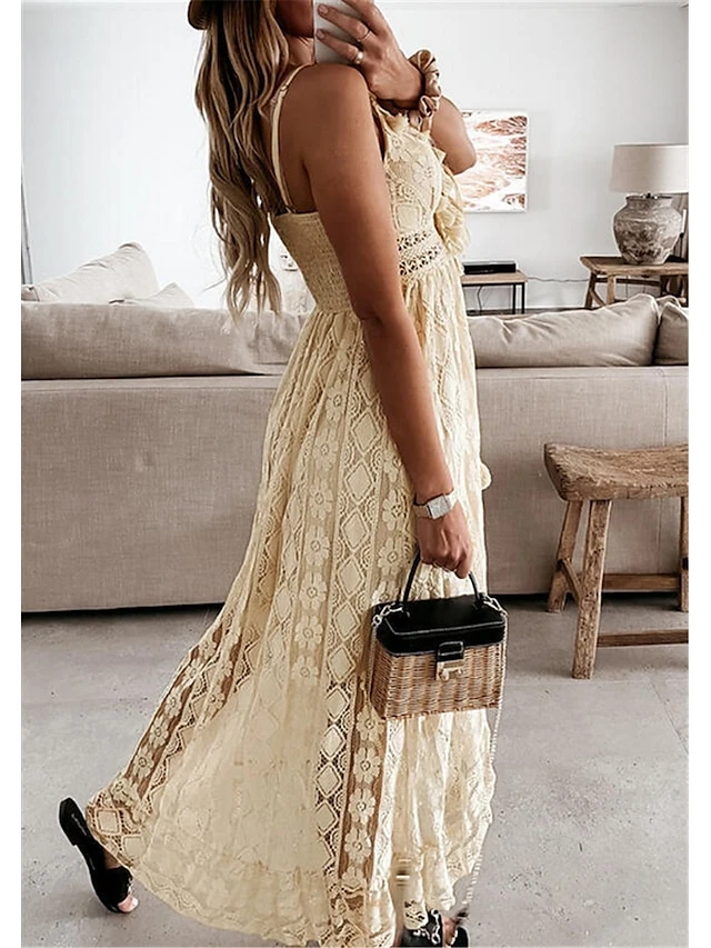 Women's Party Dress Casual Dress Holiday Dress Long Dress Maxi Dress White Beige Sleeveless Print Lace Summer Spring V Neck Basic Vacation 2023 S M L XL XXL 14 Women's Party Dress Casual Dress Holiday Dress Long Dress Maxi Dress White Beige Sleeveless Print Lace Summer Spring V Neck Basic Vacation 2023 S M L XL XXL - Image 12