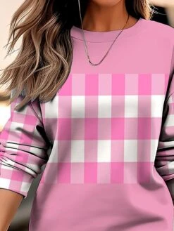 Women's Casual Dress Sweatshirt Dress Winter Dress Plaid Letter Print Crew Neck Mini Dress Fashion Streetwear Outdoor Daily Long Sleeve Loose Fit Light Pink Pink Apricot Fall Winter S M L XL XXL -Tesla Style zbucna1695371197371