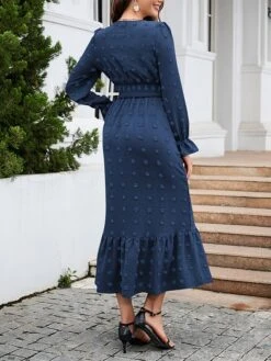 Women's Work Dress Swing Dress Black Dress Fashion Midi Dress Ruched V Neck Long Sleeve Plain Loose Fit Black Red Blue Fall Winter S M L XL XXL -Tesla Style zbzmhs1693300596579