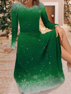 Women's Work Dress Casual Dress Swing Dress Fashion Winter Dress Christmas Daily Midi Dress Print Crew Neck Long Sleeve Snowflake Regular Fit Wine Blue Purple Fall Winter S M L XL XXL -Tesla Style zcsbeq1695350906703