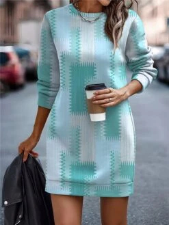 Women's Casual Dress Sweatshirt Dress Mini Dress Warm Fashion Outdoor Vacation Going Out Crew Neck Print Geometric Regular Fit Pink Blue Purple S M L XL XXL -Tesla Style zdifmq1697107837003
