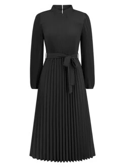 Women's Work Dress Swing Dress Black Dress Fashion Midi Dress Lace Up Ruched Crew Neck Long Sleeve Plain Loose Fit Black Blue Green Fall Winter S M L XL XXL -Tesla Style zdjsee1693300617736