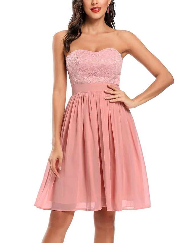 Women's Retro Elegant Homecoming Dress Mini Dress Party Wedding Guest Pleated Zipper Solid Color Strapless Sleeveless Regular Fit Summer Spring 2023 Pink Burgundy S M L XL 7 Women's Retro Elegant Homecoming Dress Mini Dress Party Wedding Guest Pleated Zipper Solid Color Strapless Sleeveless Regular Fit Summer Spring 2023 Pink Burgundy S M L XL - Image 5