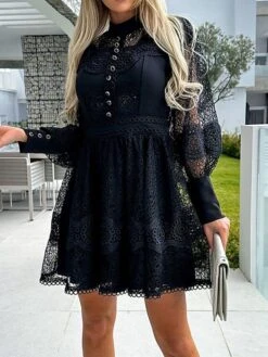Women's Party Dress Lace Dress Homecoming Dress Mini Dress Black White Long Sleeve Pure Color Lace Summer Spring Fall Stand Collar Fashion Wedding Guest Birthday Vacation Slim 2023 S M L XL 33 Women's Party Dress Lace Dress Homecoming Dress Mini Dress Black White Long Sleeve Pure Color Lace Summer Spring Fall Stand Collar Fashion Wedding Guest Birthday Vacation Slim 2023 S M L XL -Tesla Style zdwlmz1681263749612