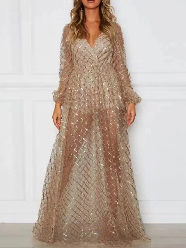 Women's Party Dress Sequin Dress Swing Dress Long Dress Maxi Dress Black Gold Long Sleeve Pure Color Sequins Spring Fall Winter V Neck Fashion Party Winter Dress Wedding Guest 2023 S M L XL 5 Women's Party Dress Sequin Dress Swing Dress Long Dress Maxi Dress Black Gold Long Sleeve Pure Color Sequins Spring Fall Winter V Neck Fashion Party Winter Dress Wedding Guest 2023 S M L XL - Image 3